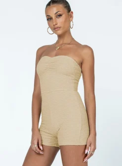 Princess Polly Ava Strapless Romper Beige Clearance