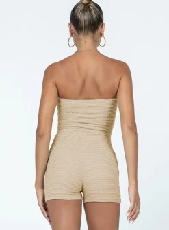 Princess Polly Ava Strapless Romper Beige Clearance