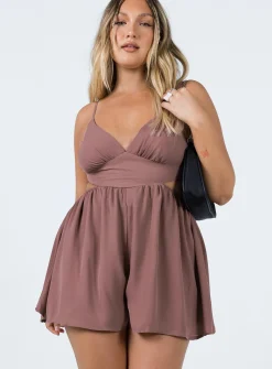 Princess Polly Avari Romper  Brown Clearance