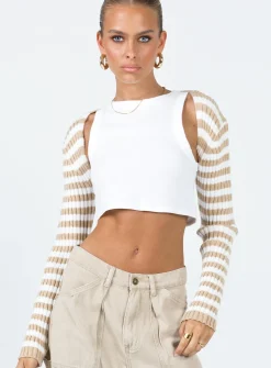 Princess Polly Aytan Bolero Sweater  Beige/White Cheap