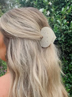 Princess Polly Azie Heart Hair Clip Pearl   Cream Discount