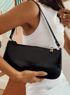 Princess Polly Baguette Bag Black Black Croc Sale