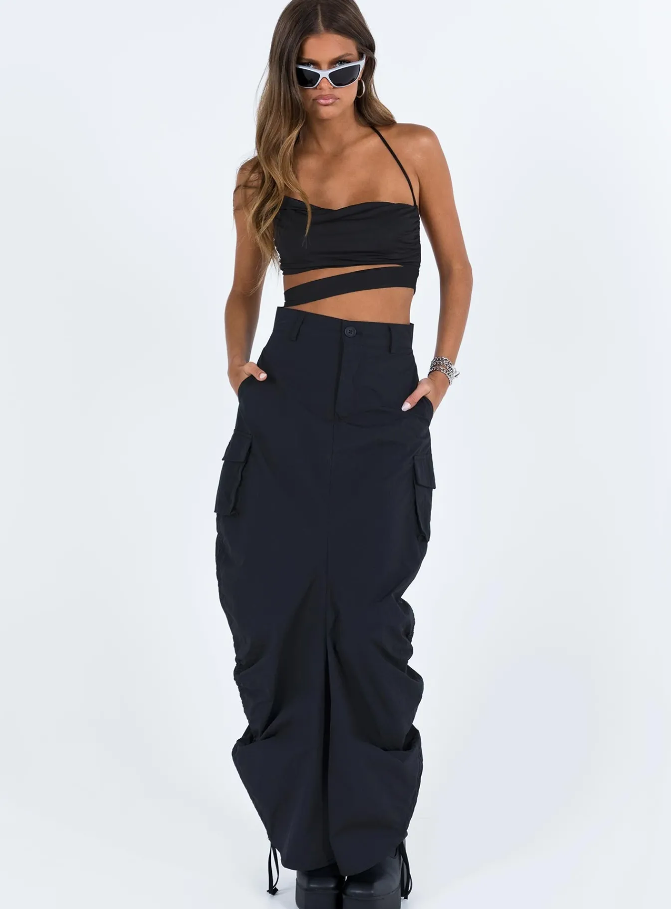 Princess Polly Baird Cargo Maxi Skirt Black Fashion