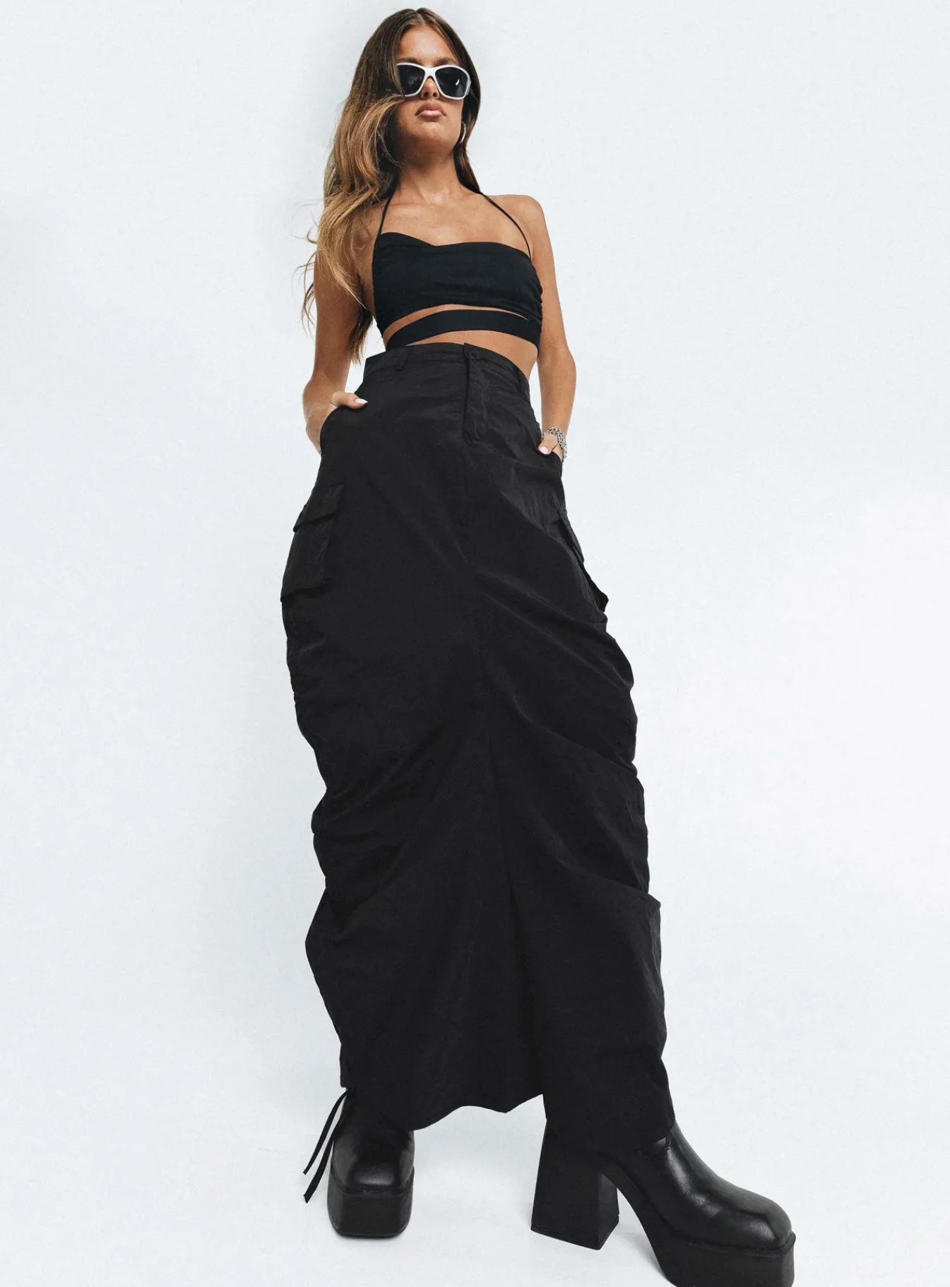 Princess Polly Baird Cargo Maxi Skirt Black Fashion