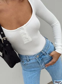 Princess Polly Ballard Long Sleeve Bodysuit  White Outlet
