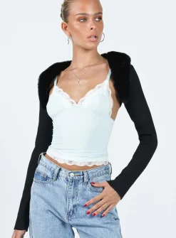 Princess Polly Bambil Faux Fur Trim Bolero Sweater  Black Flash Sale