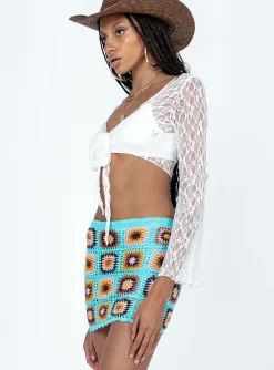 Princess Polly Barbados Crotchet Mini Skirt Blue Fashion