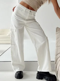 Princess Polly Barbara Cargo Jeansdenim   White Fashion