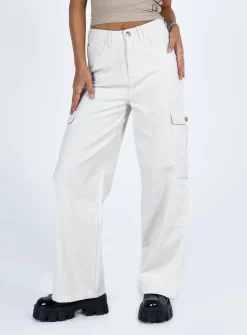 Princess Polly Barbara Cargo Jeansdenim   White Fashion