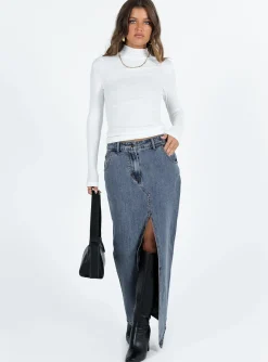 Princess Polly Barbara Split Midi Skirt  Faded Denim Fashion