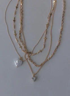 Princess Polly Baroness Pearl Heart Necklace Pack  Gold Shop