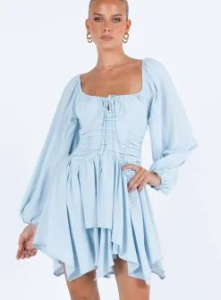 Princess Polly Barrett Long Sleeve Mini Dress  Blue Outlet