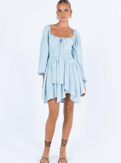 Princess Polly Barrett Long Sleeve Mini Dress  Blue Outlet