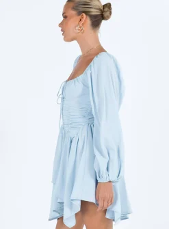 Princess Polly Barrett Long Sleeve Mini Dress  Blue Outlet
