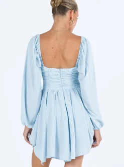 Princess Polly Barrett Long Sleeve Mini Dress  Blue Outlet