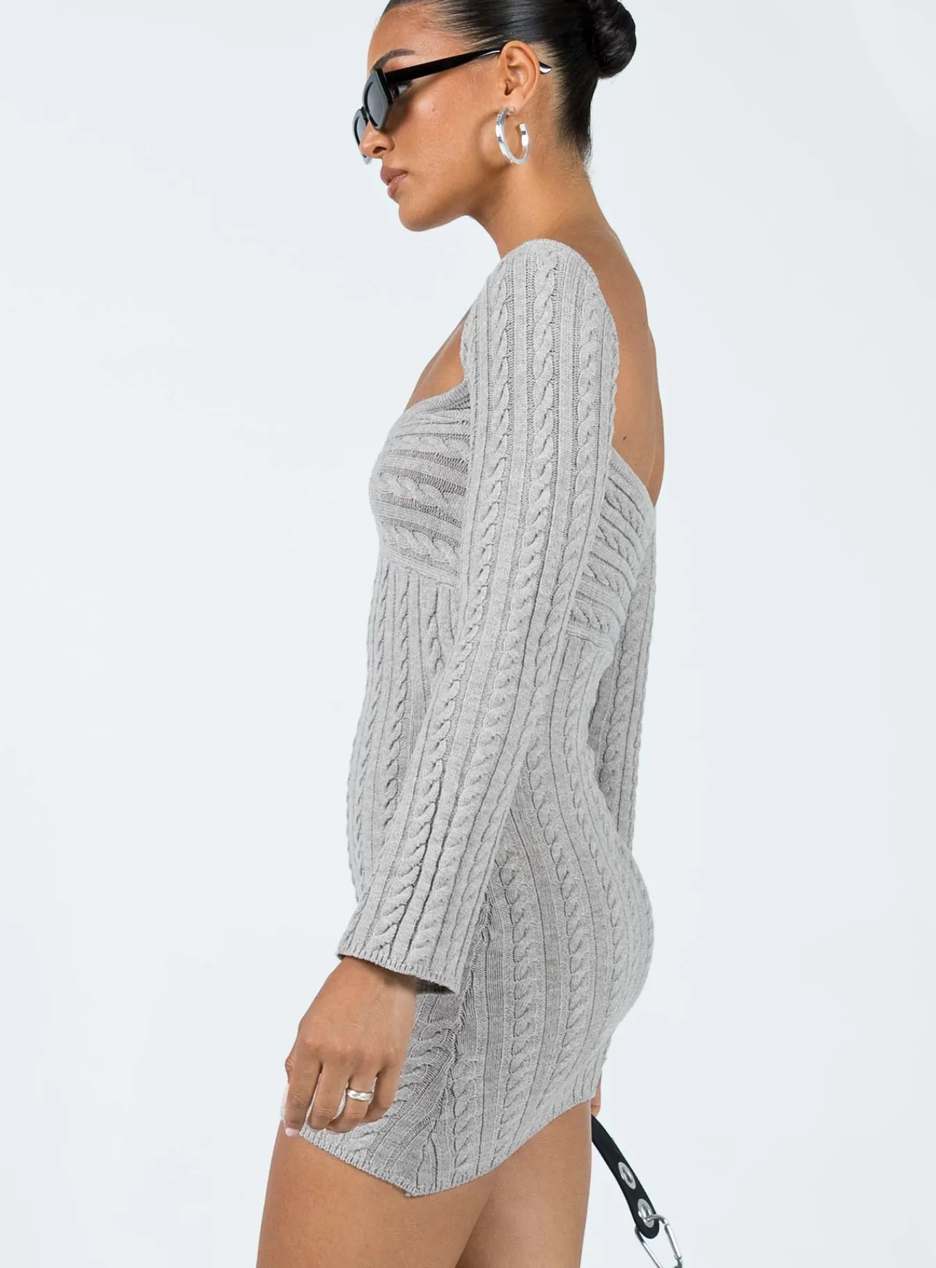 Princess Polly Bayard Off The Shoulder Knit Mini Dress Grey Online
