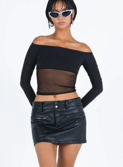 Princess Polly Bazley Faux Leather Mini Skirt   Black New