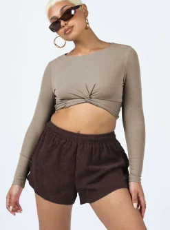 Princess Polly Beach House Shorts  Cord Brown Flash Sale