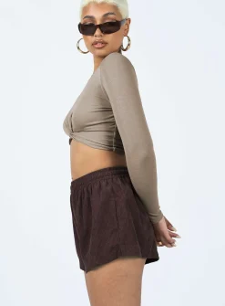 Princess Polly Beach House Shorts  Cord Brown Flash Sale
