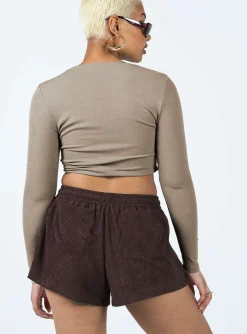 Princess Polly Beach House Shorts  Cord Brown Flash Sale