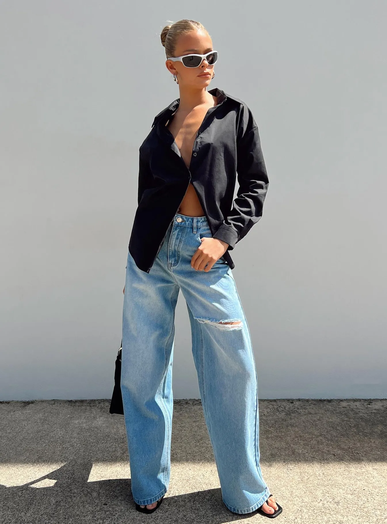 Princess Polly Beale Wide Leg Jeans Mid Wash Denim Flash Sale