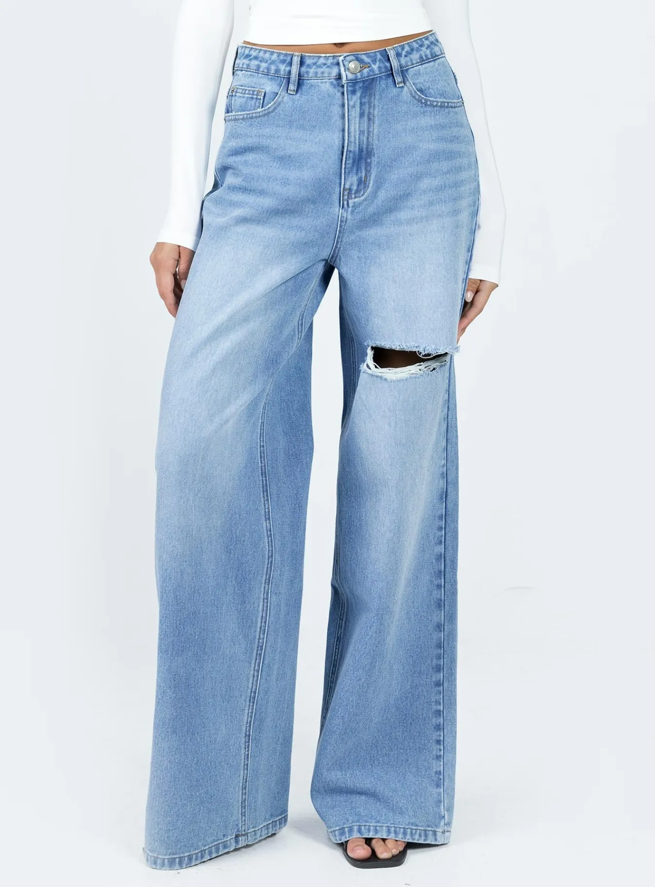 Princess Polly Beale Wide Leg Jeans Mid Wash Denim Flash Sale