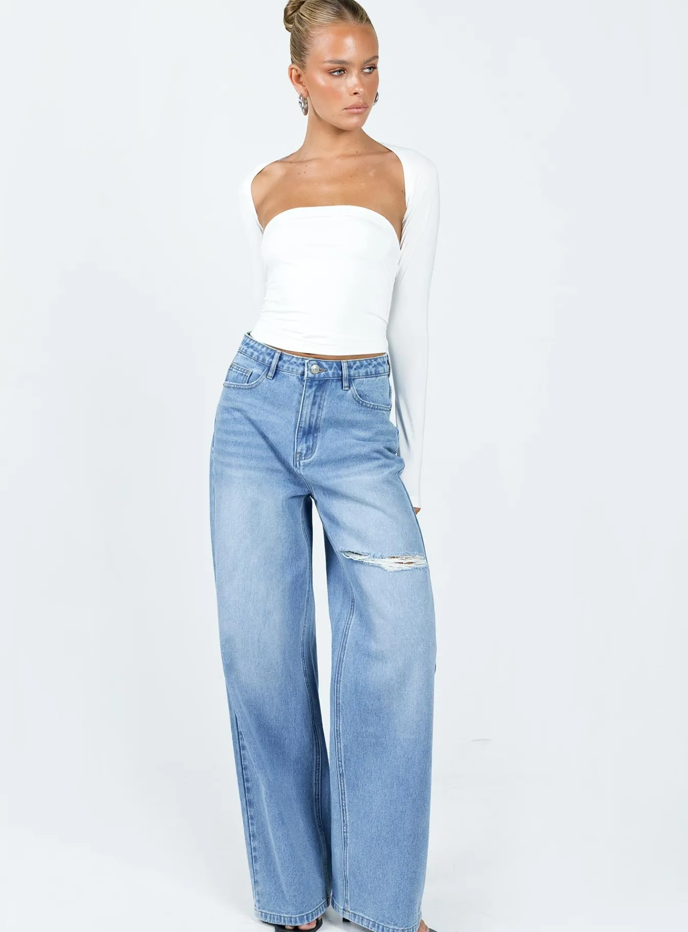 Princess Polly Beale Wide Leg Jeans Mid Wash Denim Flash Sale