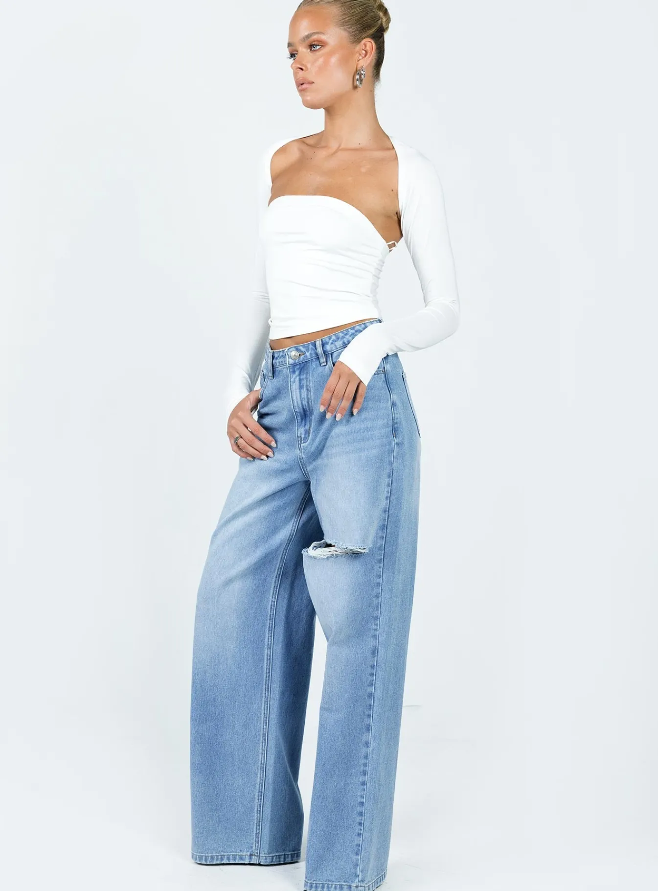 Princess Polly Beale Wide Leg Jeans Mid Wash Denim Flash Sale