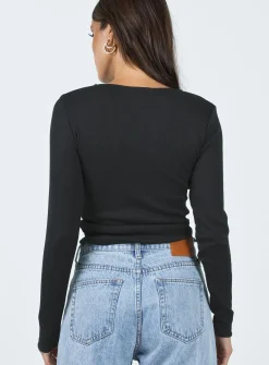 Princess Polly Beatrix Long Sleeve Tee  Black Best Sale