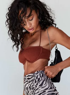 Princess Polly Becca Crop Top  Brown Clearance