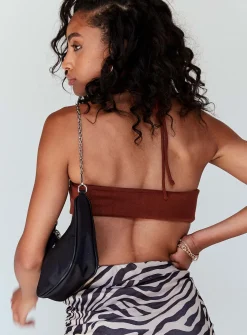 Princess Polly Becca Crop Top  Brown Clearance