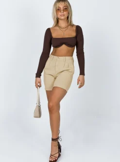 Princess Polly Becca Long Sleeve Crop Top  Brown Online