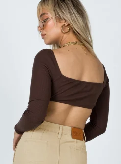 Princess Polly Becca Long Sleeve Crop Top  Brown Online