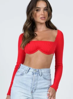 Princess Polly Becca Long Sleeve Crop Top  Red Flash Sale