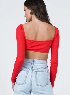 Princess Polly Becca Long Sleeve Crop Top  Red Flash Sale