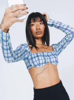 Princess Polly Becca Long Sleeve Crop Top  Green Check Online