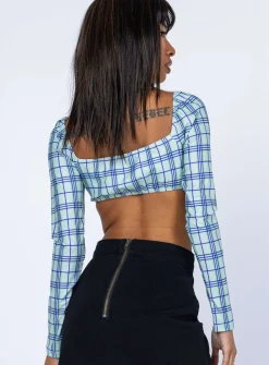 Princess Polly Becca Long Sleeve Crop Top  Green Check Online