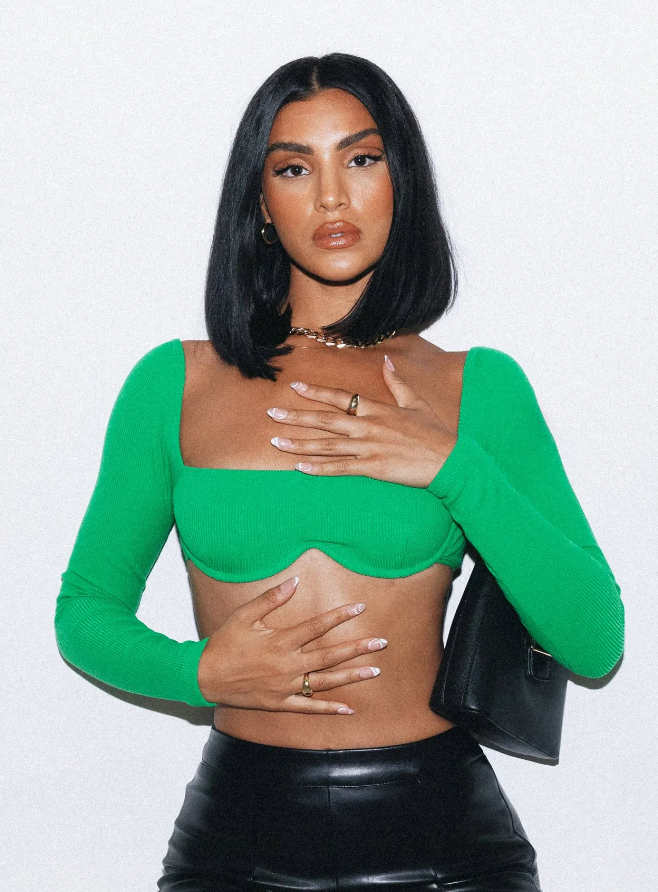Princess Polly Becca Long Sleeve Crop Top Green Clearance