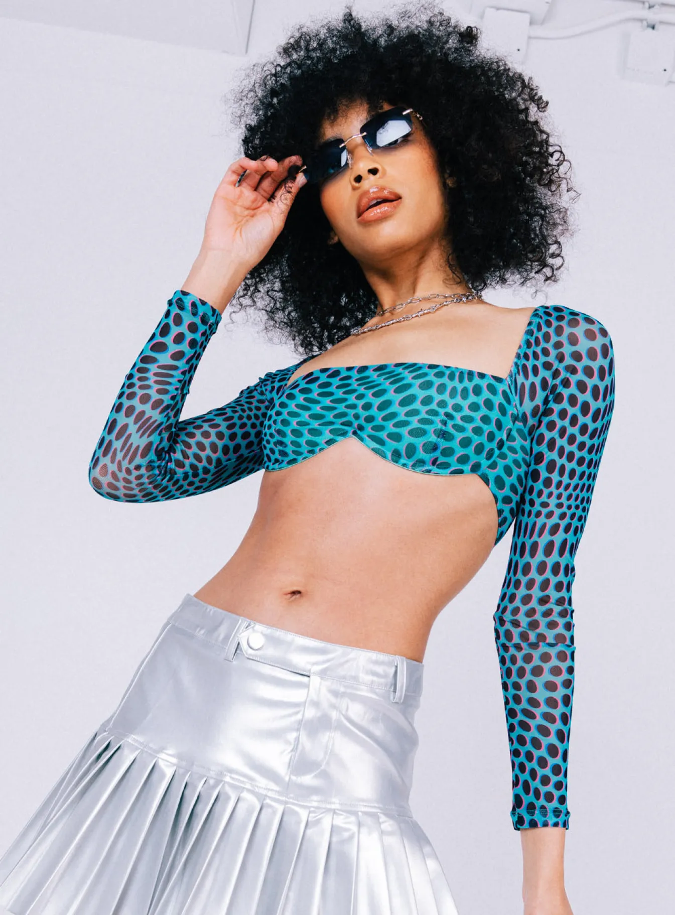 Princess Polly Becca Long Sleeve Crop Top Teal Hot
