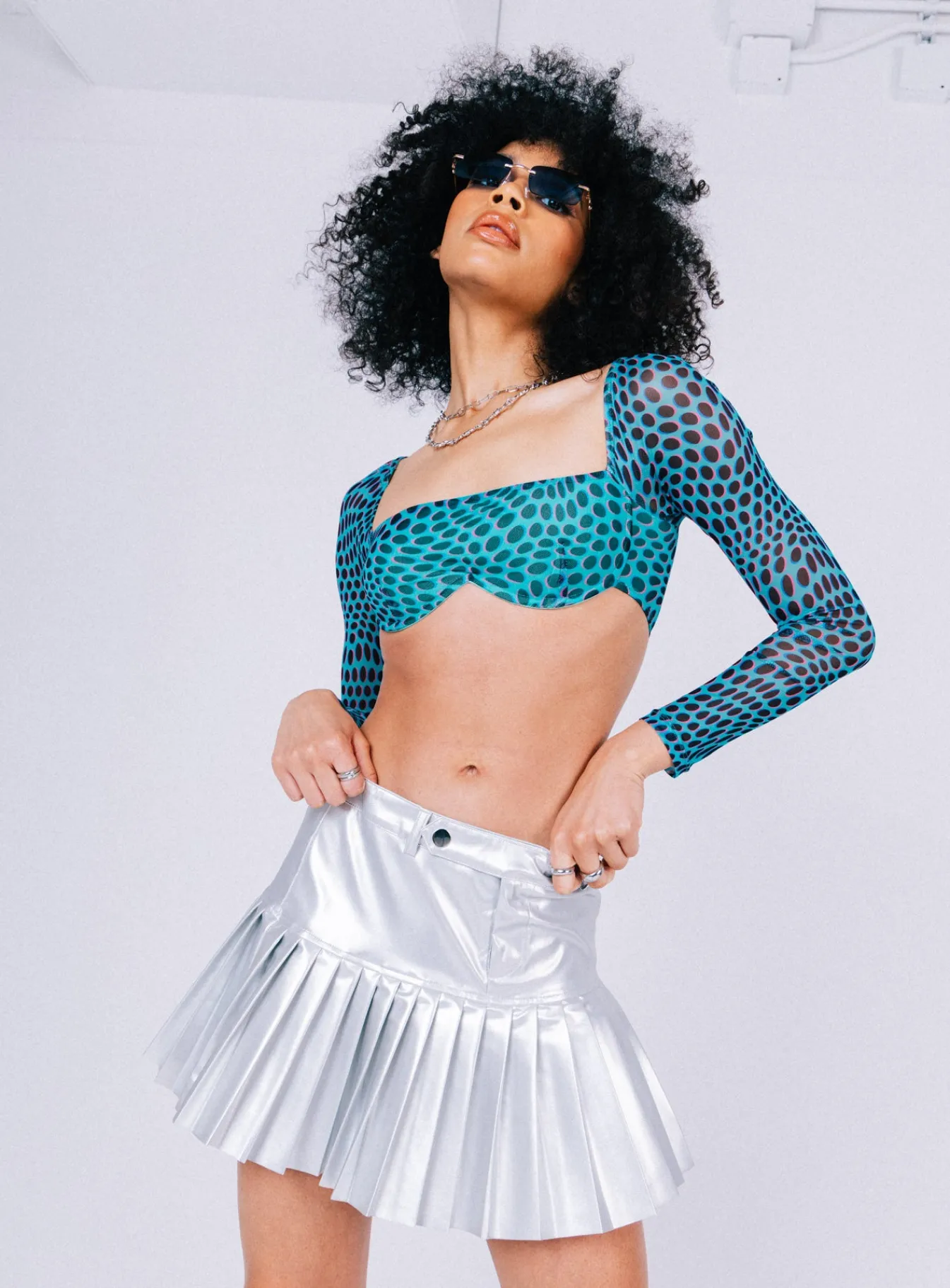 Princess Polly Becca Long Sleeve Crop Top Teal Hot