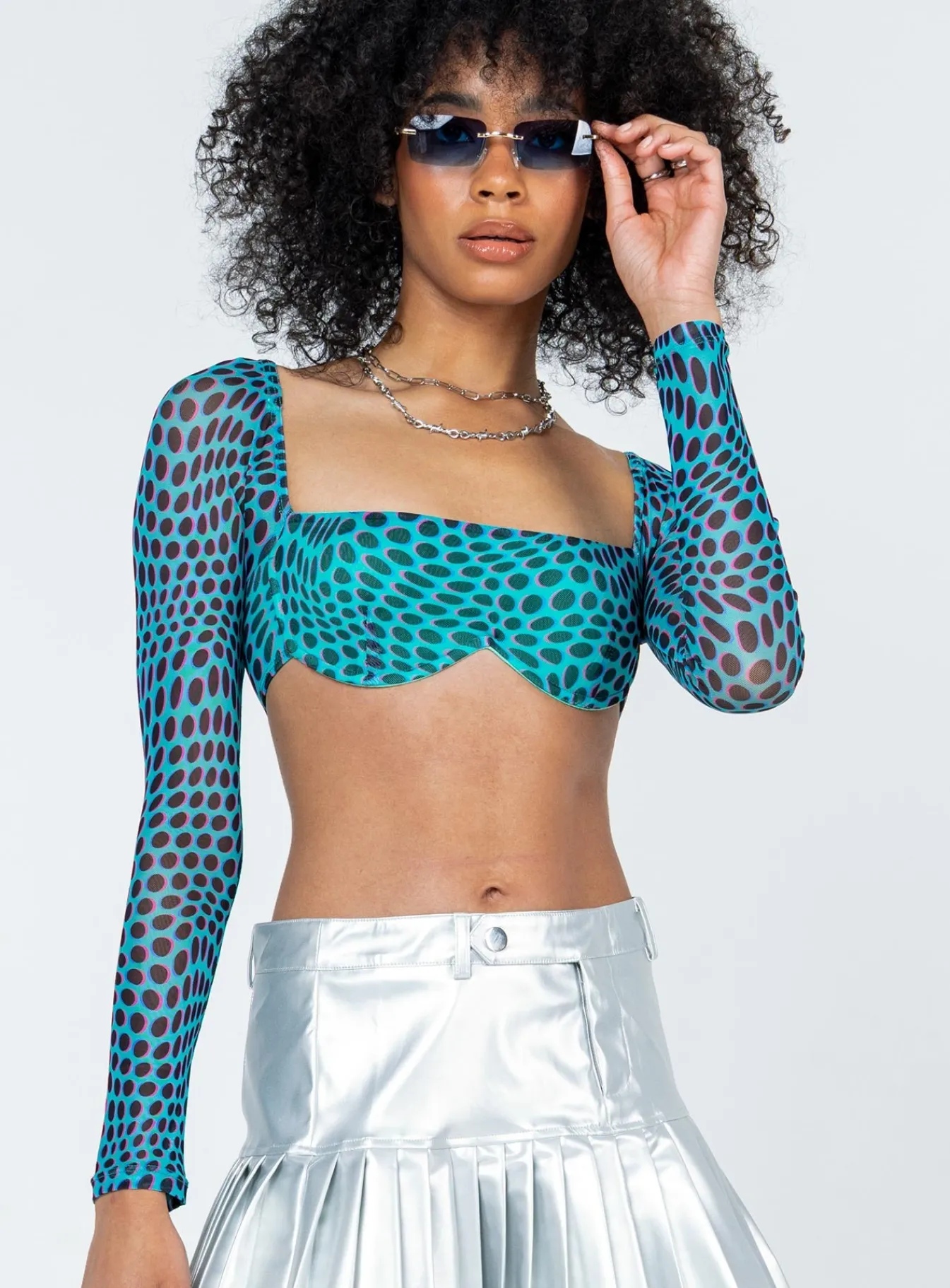 Princess Polly Becca Long Sleeve Crop Top Teal Hot
