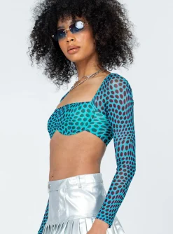 Princess Polly Becca Long Sleeve Crop Top Teal Hot