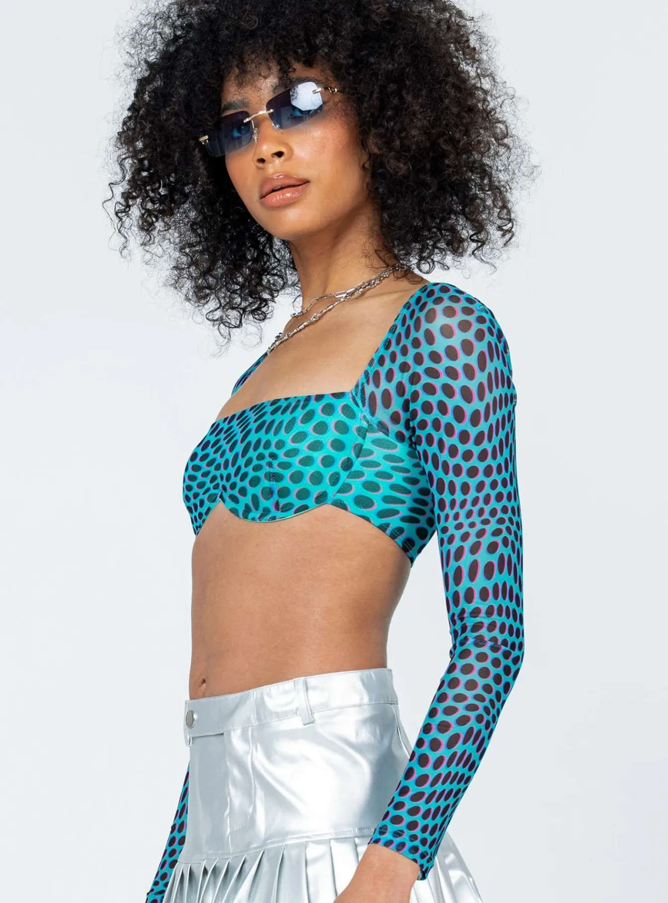 Princess Polly Becca Long Sleeve Crop Top Teal Hot