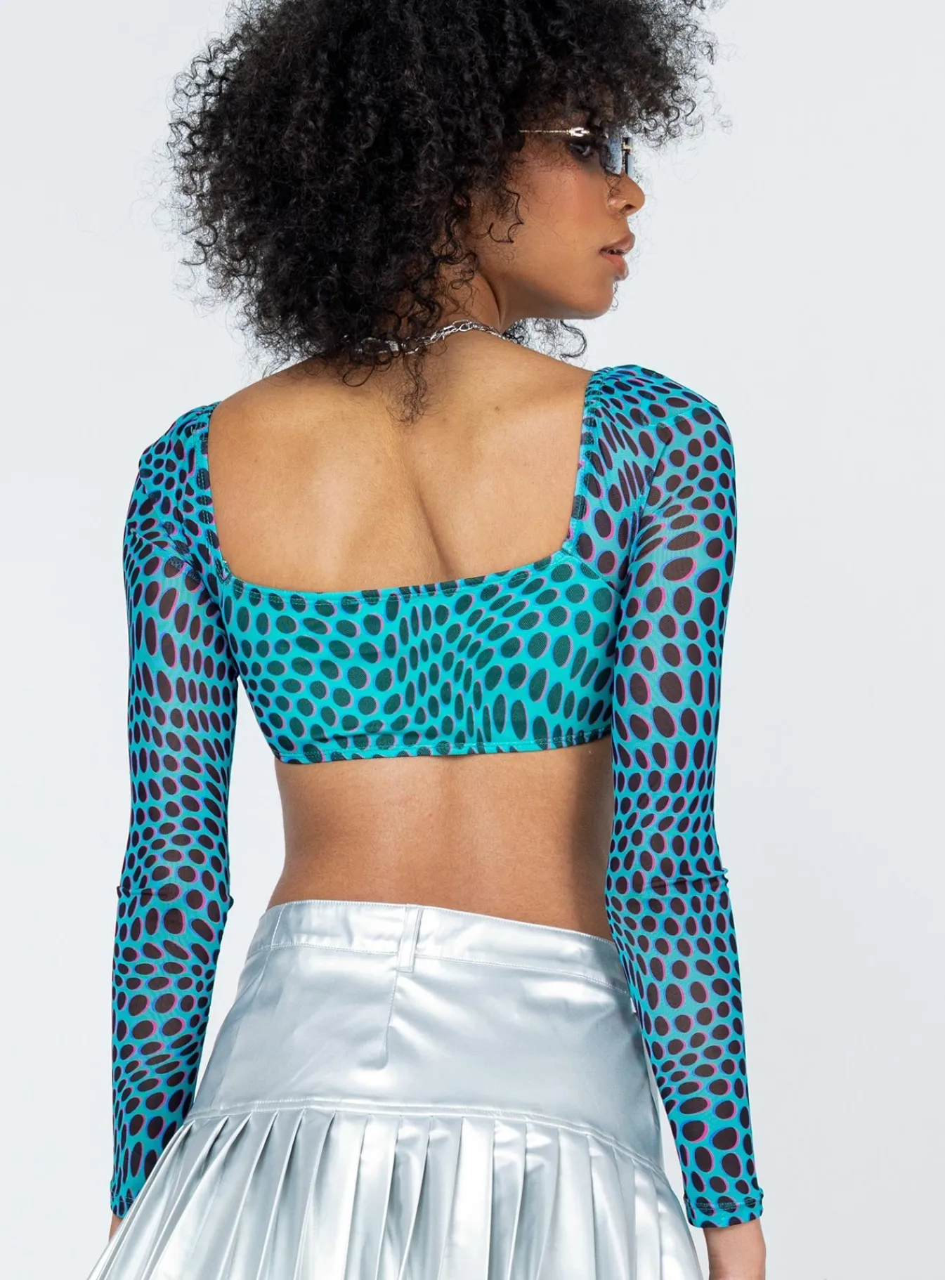 Princess Polly Becca Long Sleeve Crop Top Teal Hot