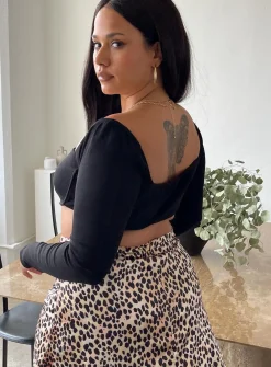 Princess Polly Becca Long Sleeve Crop Top Curve Black Outlet