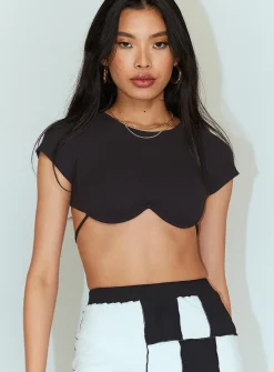 Princess Polly Becca Short Sleeve Crop Top Black Best Sale