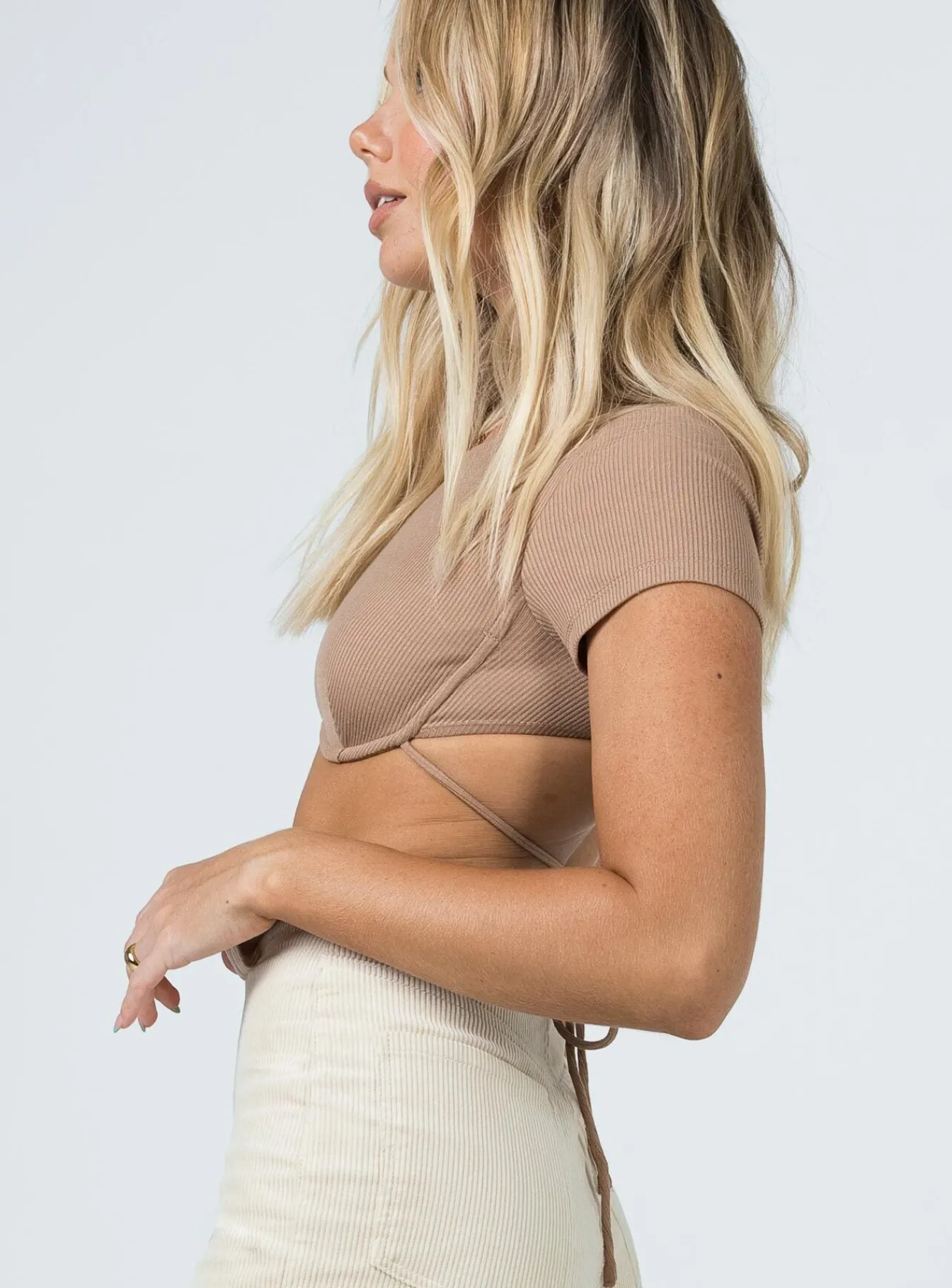 Princess Polly Becca Short Sleeve Crop Top Beige Cheap