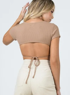 Princess Polly Becca Short Sleeve Crop Top Beige Cheap
