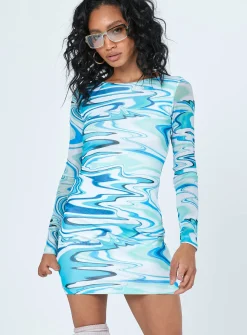 Princess Polly Beckett Long Sleeve Mini Dress  Blue Best