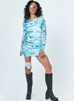 Princess Polly Beckett Long Sleeve Mini Dress  Blue Best